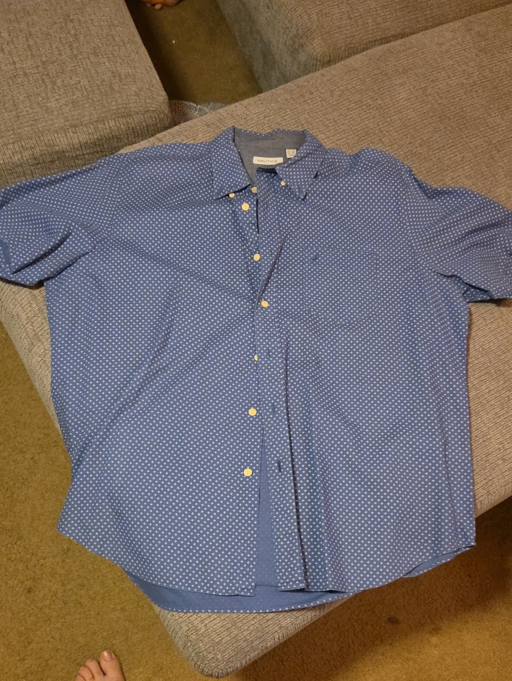 Nautica Men’s Blue Button-Down Shirt with White Microdots